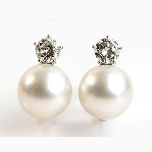 Pearls and diamonds earrings; ; 18k white, ... 