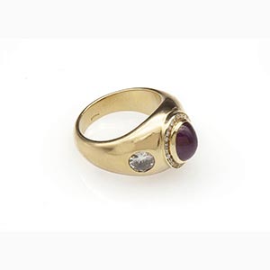 Burma ruby and diamonds vintage ring; ; 18k ... 