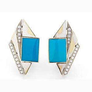 Turquoise and diamond earrings; ; 18k white ... 
