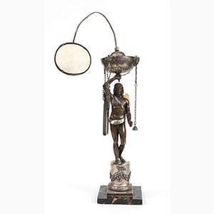 Italian silver and bronze oil lamp - Rome ... 
