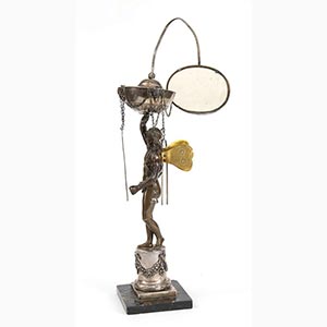 Italian silver and bronze oil lamp ... 