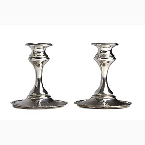 Pair of English sterling silver candlesticks ... 