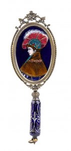 Italian enamel hand mirror - late 19th ... 