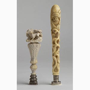 Two wax seals; Germany carved bone and ... 
