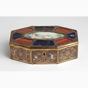 French hard stones box with ivory plaque - ... 