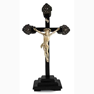 French ivory and 950/1000 silver crucifix - ... 