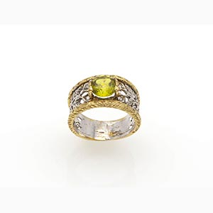 Peridot and diamonds band ring; ; Two color ... 