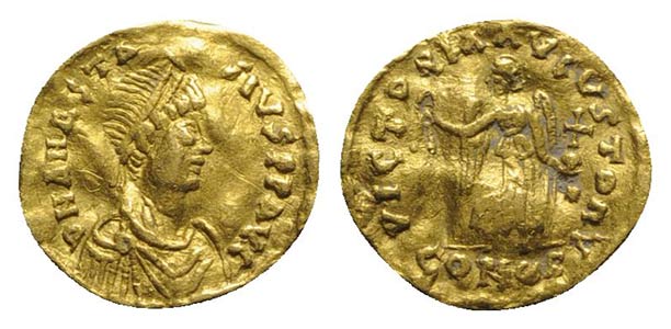 Anastasius I (491-518). AV Tremissis (13mm, ... 