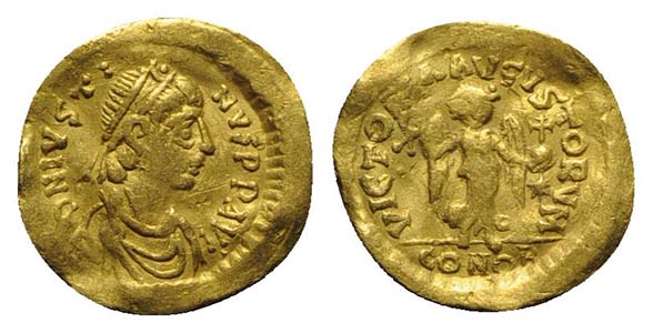 Justin I (518-527). AV Tremissis (15mm, ... 