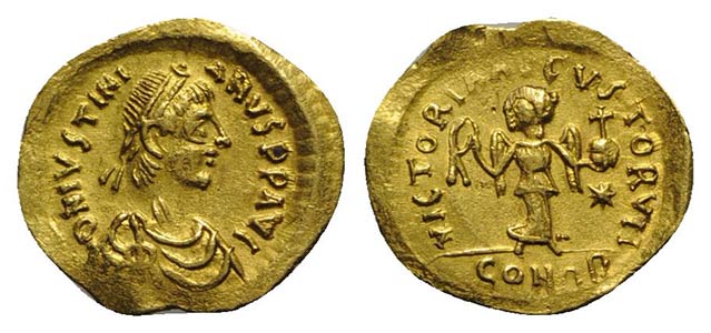 Justinian I (527-565). AV Tremissis (16mm, ... 