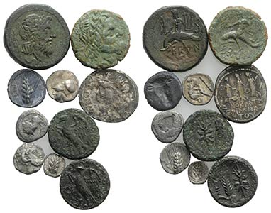 Lot of 10 Greek AR and Æ coins, to be ... 
