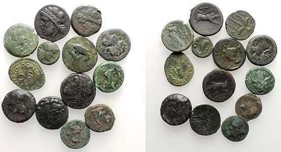 Mixed lot of 13 Æ coins, including Greek ... 
