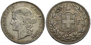 SVIZZERA - Confederazione - 5 Franchi - 1892 ... 
