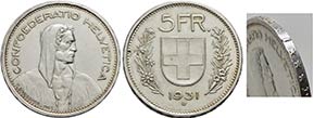 SVIZZERA - Confederazione - 5 Franchi - 1931 ... 