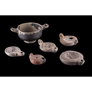 COLLECTION OF ROMAN CLAY LAMP AND VASE Roman ... 