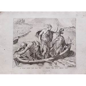 Aeneas in a boat with Charon and the goddess ... 