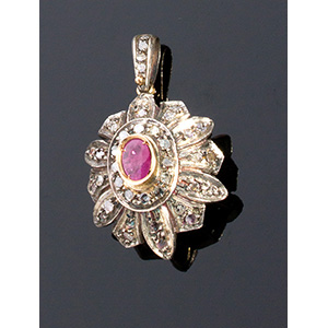 GOLD AND SILVER RUBY DIAMOND PENDANT; ; ... 