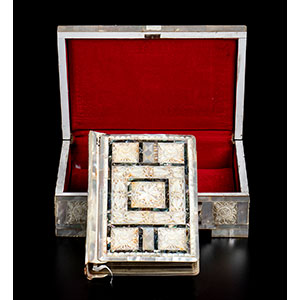 Mother of pearl box and Holy Bible ... 