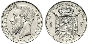 Belgio. Leopoldo II (1830-1905) AR 1 franco. ... 