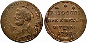 VITERBO. Pio VI (1775-1799) 2 e ½ baiocchi ... 