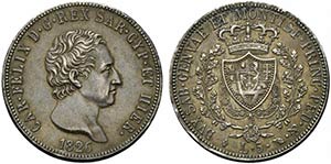 Carlo Felice (1821-1831) 5 lire 1826 T. Pag. ... 