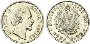 Germania. Ludovico II (1864-1886) AR 5 Mark ... 