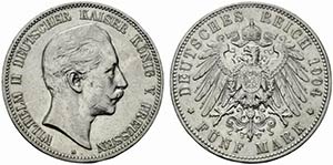 Germania. Guglielmo II (1888-1918) AR 5 ... 