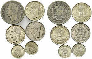 Venezuela, lotto di 6 monete in AG