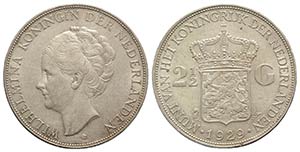 Olanda. Wilhelmina (1890-1948) AR 2,5 Gulden ... 