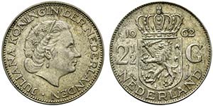 Olanda. Juliana (1848-1980) AR 2,5 Gulden ... 
