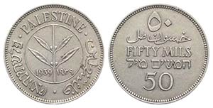 Palestina. AR 50 Mils 1939 (23.5mm, 5.85g, ... 