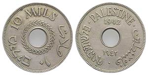 Palestina. AR 10 Mils 1942 (27mm, 6.44g, ... 
