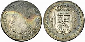 Peru. Carlo IV (1788-1808) AR 8 Reales 1793 ... 