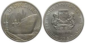 Singapore. AR 10 Dollars 1975, 10 ... 