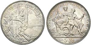 Svizzera . Lugano AR 5 franchi  1883.  Tiri ... 