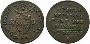 BOLOGNA. Pio VII (1800-1823) Mezzo baiocco ... 
