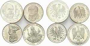 Germania. Lotto di 4 monete AR 10 Mark 1990 ... 