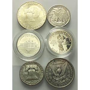 USA. Lotto di 6 monete in AR Dollaro 1889, ... 