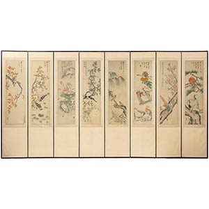 AN EIGHT-PANELS SCREEN WITH FLOWERS AND ... 