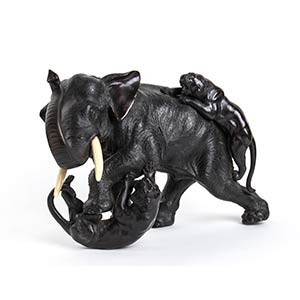 A BRONZE SCULPTURE WITH ELEPHANT ... 