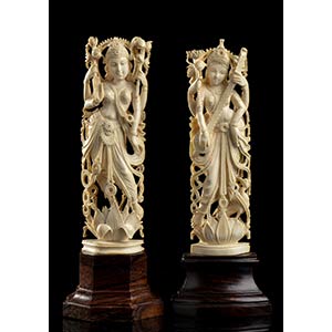 TWO IVORY SCULPTURES OF DEITIESIndia, early ... 