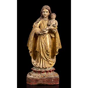 A PAINTED WOOD MADONNA WITH CHILD ... 