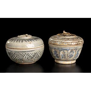TWO SAWANKALOK PAINTED CERAMIC CONTAINERS ... 