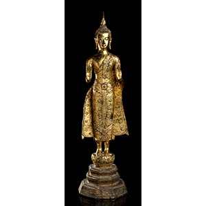 A GILT METAL STANDING BUDDHA Thailand, 20th ... 
