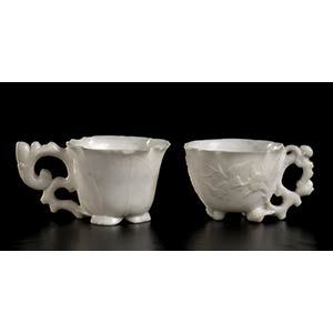 TWO CARVED WHITE STONE CUPS China, Qing ... 