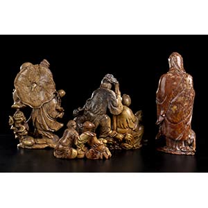 FOUR SOAPSTONE SCULPTURES China, ... 