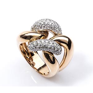 Gold and diamonds ring  18k rose gold, knot ... 