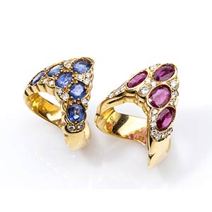 Pair of gold, rubies, sapphire and ... 