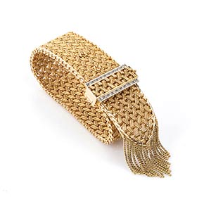 Gold and diamonds band bracelet - France, ... 