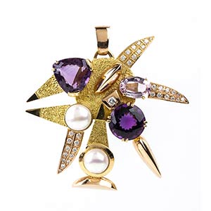 Gold, Amethyst and mabe pearl pendant - by ... 